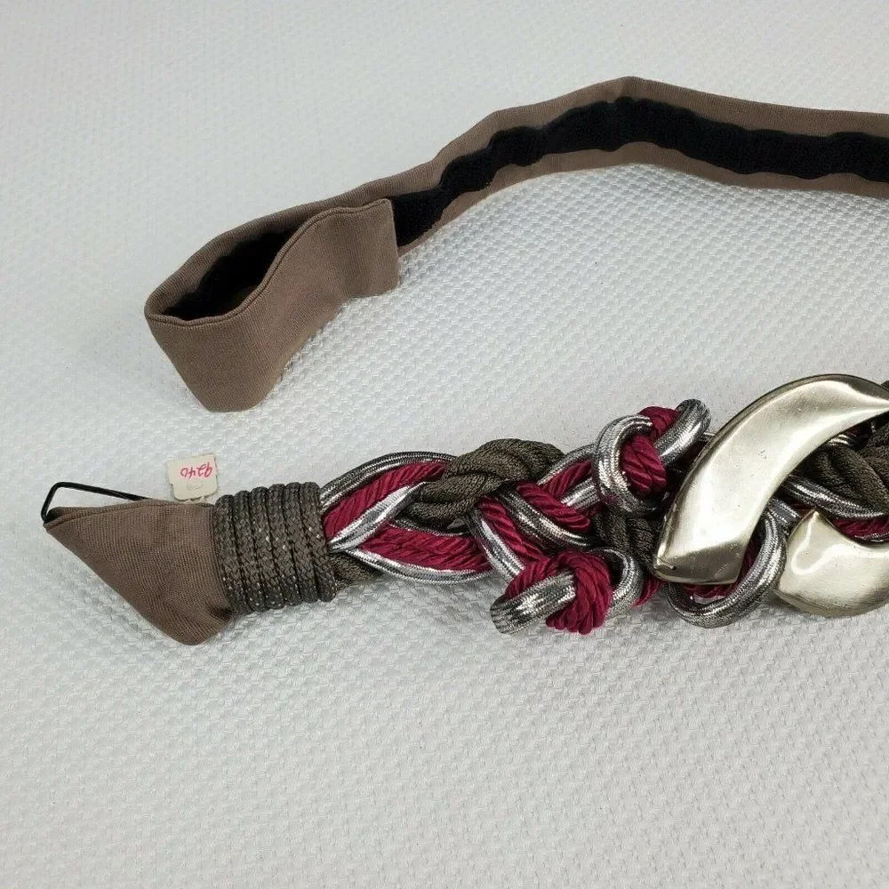 Vintage 80's Designer Carolyn Tanner Statement Belt Silver Brown Red Metal